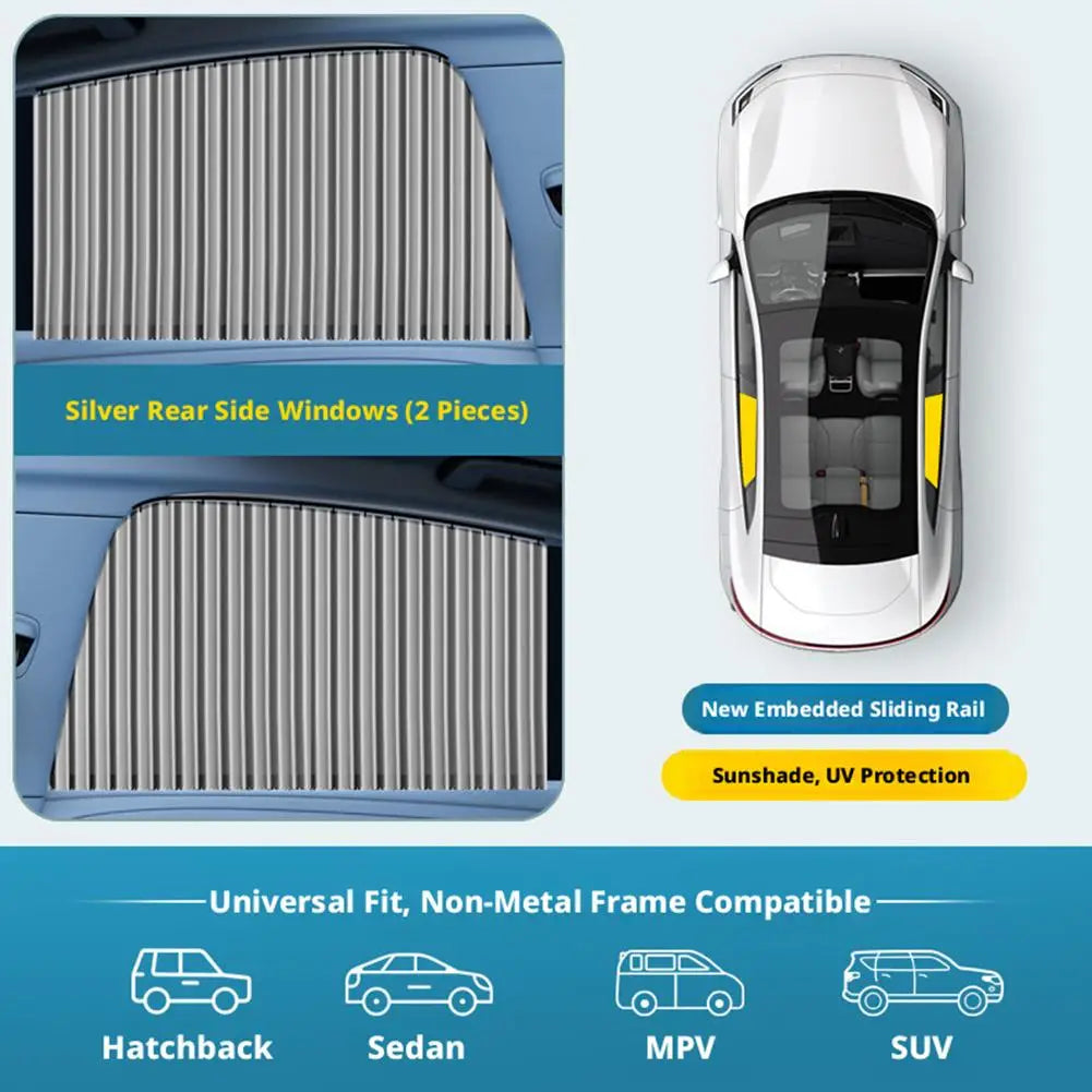 Car Side Window Pleated Sun Shades with Slide Track