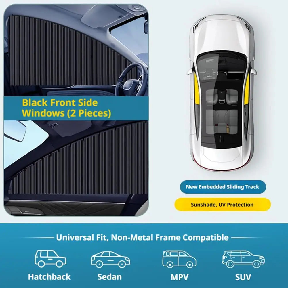 Car Side Window Pleated Sun Shades with Slide Track