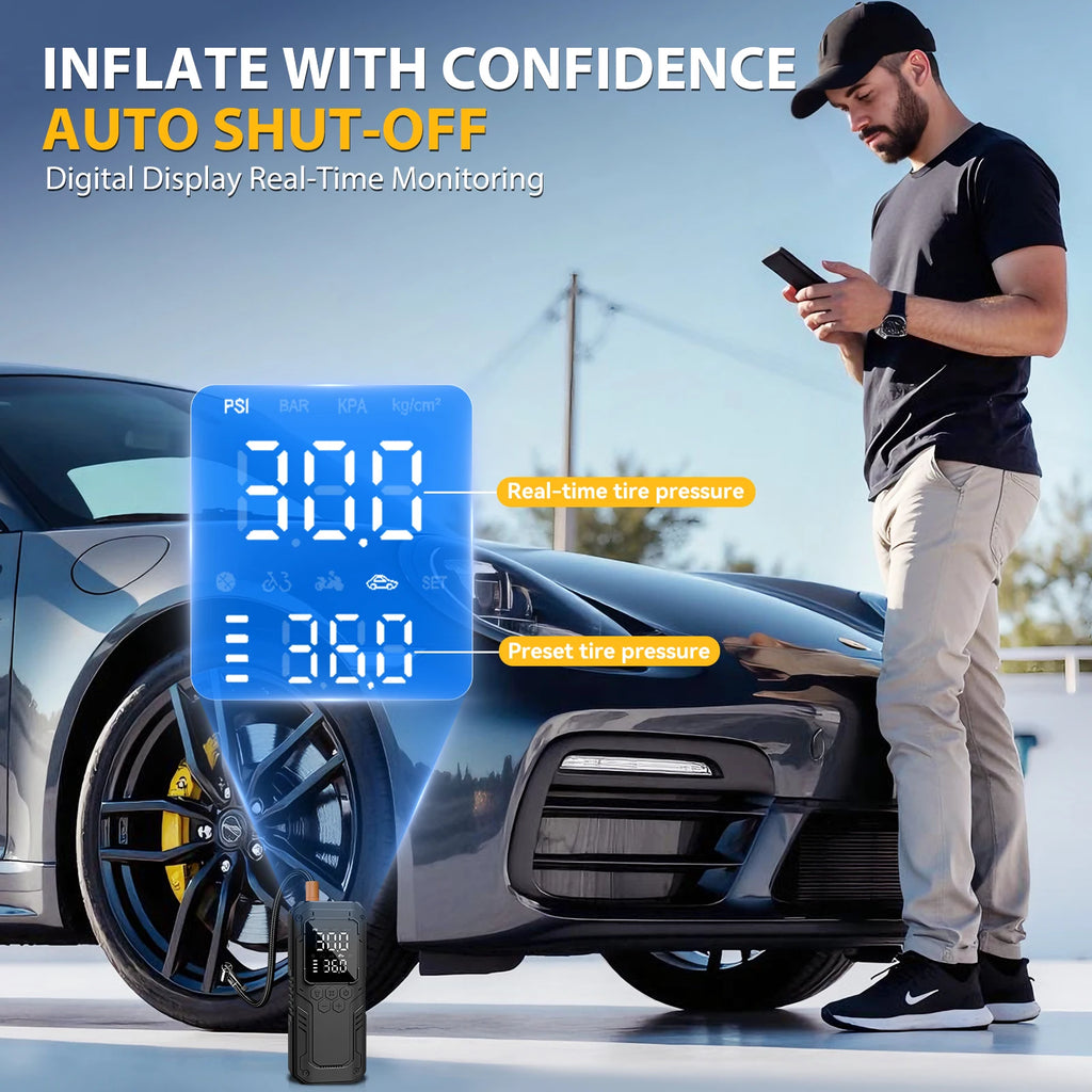 Portable Car Tire Inflator 150 PSI Air Compressor Wireless Air Pump for Car Motorcycles Bicycle Ball with DC Extended Power Cord