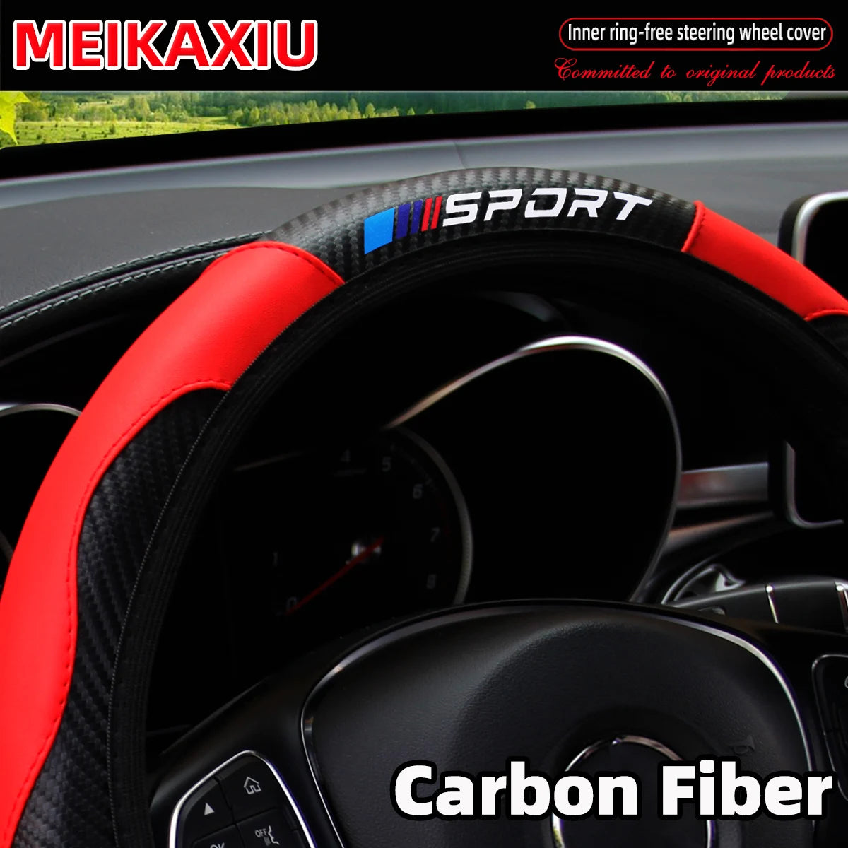 Carbon Fiber Leather Steering Wheel Cover for Sports Cars - image 3