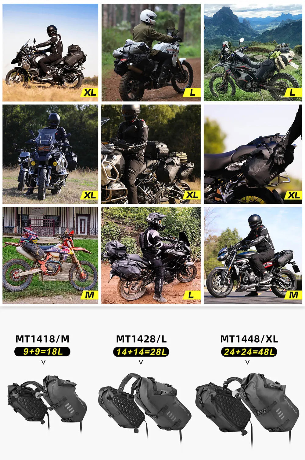 Rhinowalk Waterproof Motorcycle Pannier Bags 18-48L, Pair - image 9