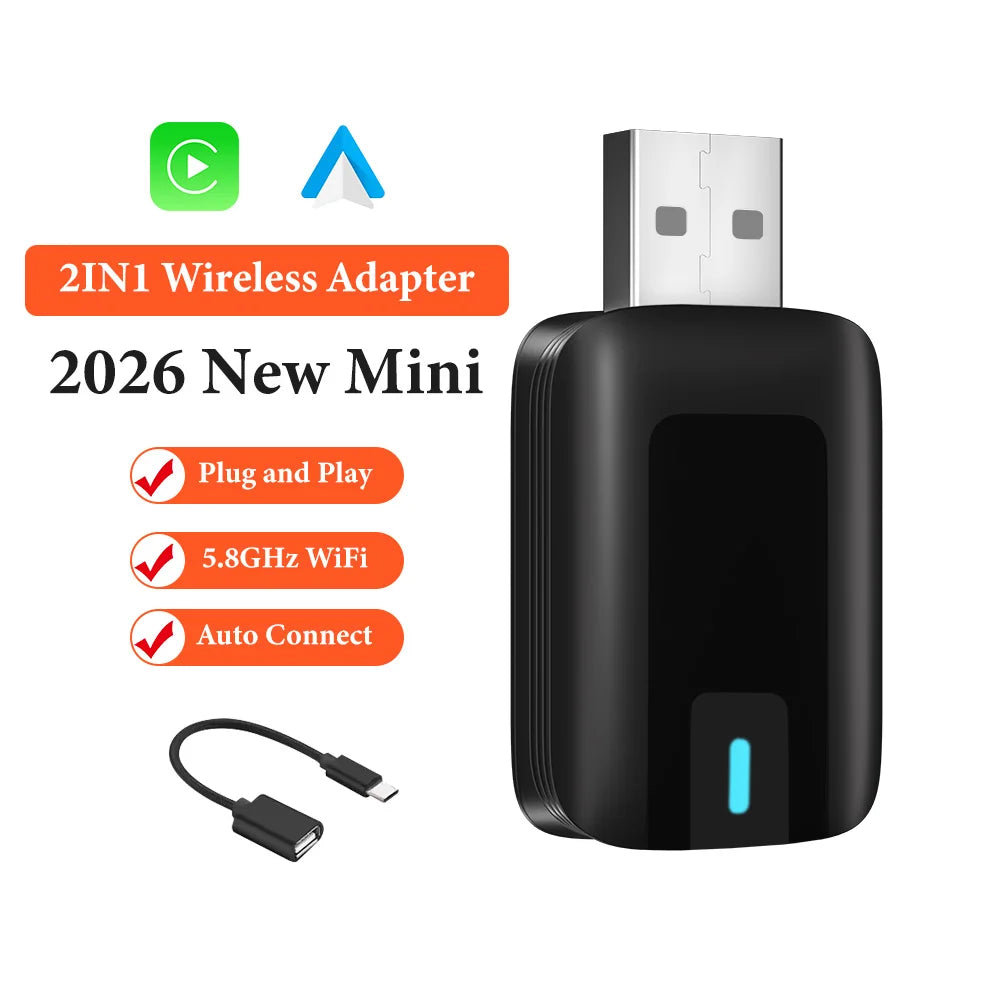 Wireless CarPlay & Android Auto Adapter - Mini AI Box for Cars