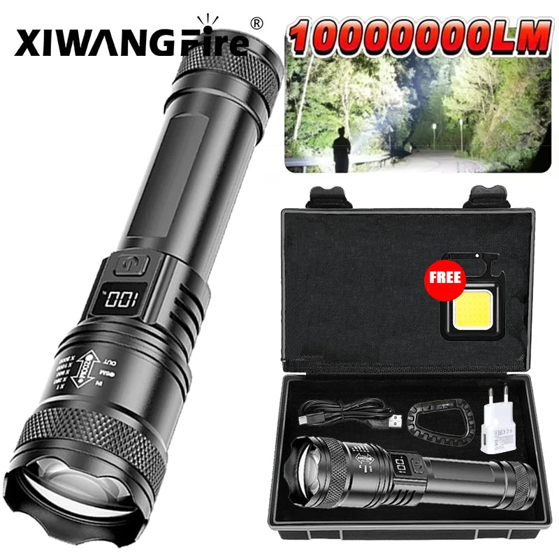 Ultra Bright LED Flashlight 2000LM Type-C Rechargeable Long Range Zoom Tactical Torch Outdoor Emergency Camping Fishing Lantern