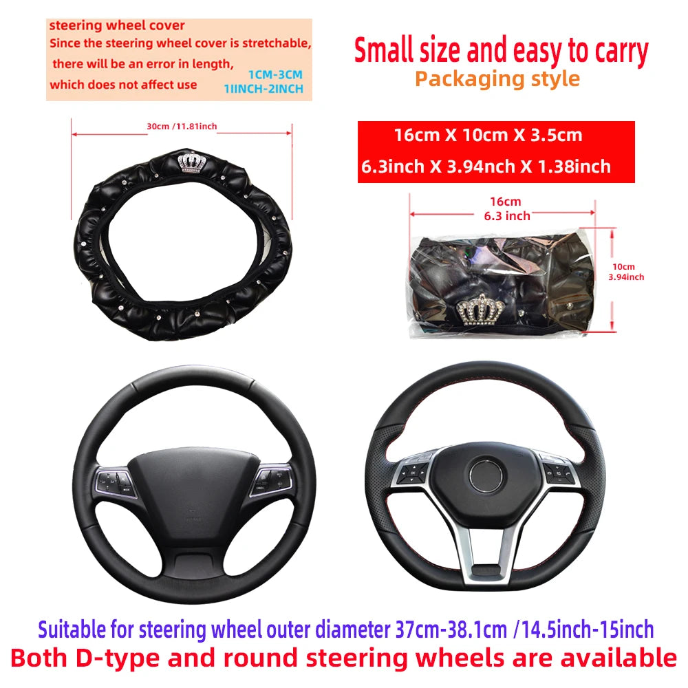 Diamond Studded Leather Steering Wheel Cover 14.5-15 inch - image 3