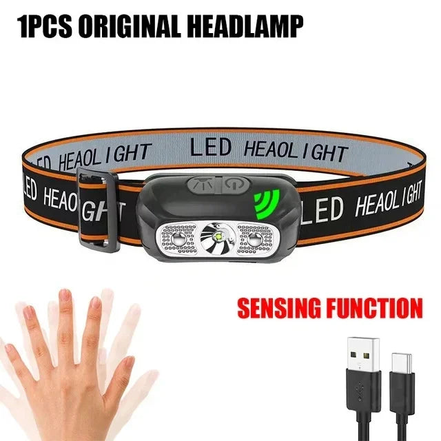 USB Rechargeable LED Sensor Headlamp, COB Waterproof Work Light for Camping