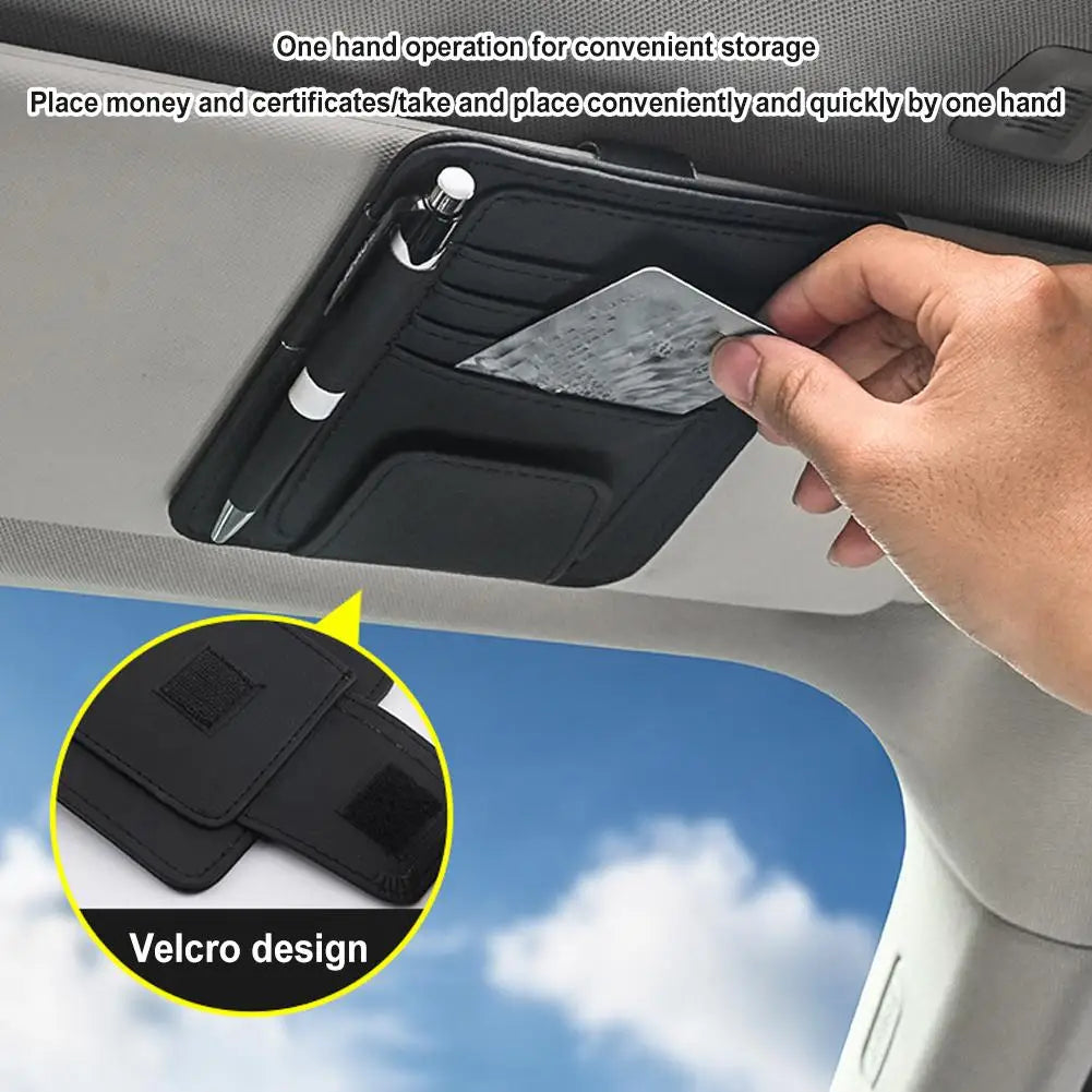 PU Leather Sun Visor Organizer with Card Slots and Sunglasses Holder