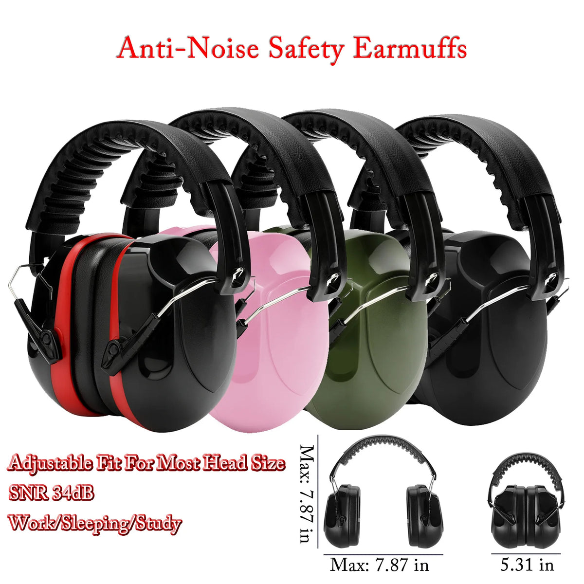Adjustable Anti-Noise Earmuffs – 34dB Hearing Protection