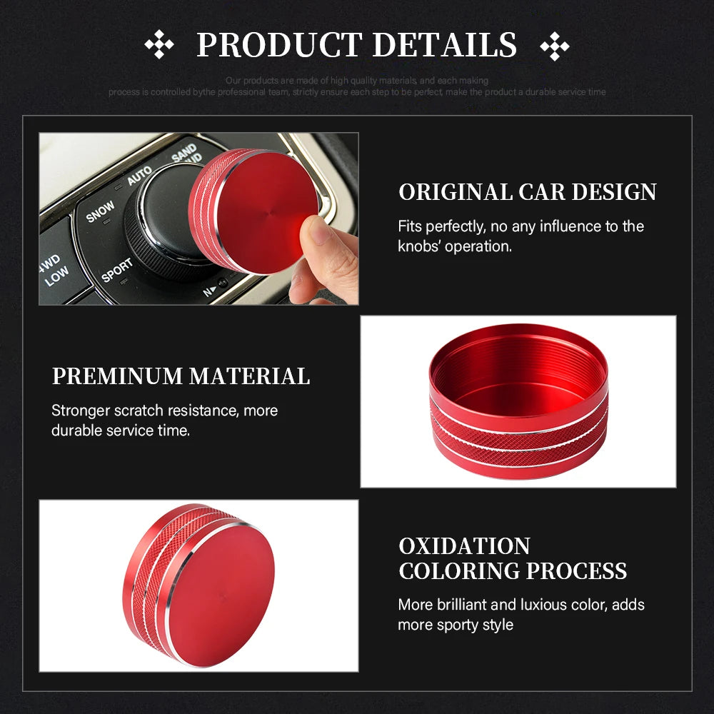 DIYSMART for Jeep Grand Cherokee Accessories 2014 - 2021 Central Multimedia 4WD Switch Knob Cover Aluminum Alloy Red 1 Pack