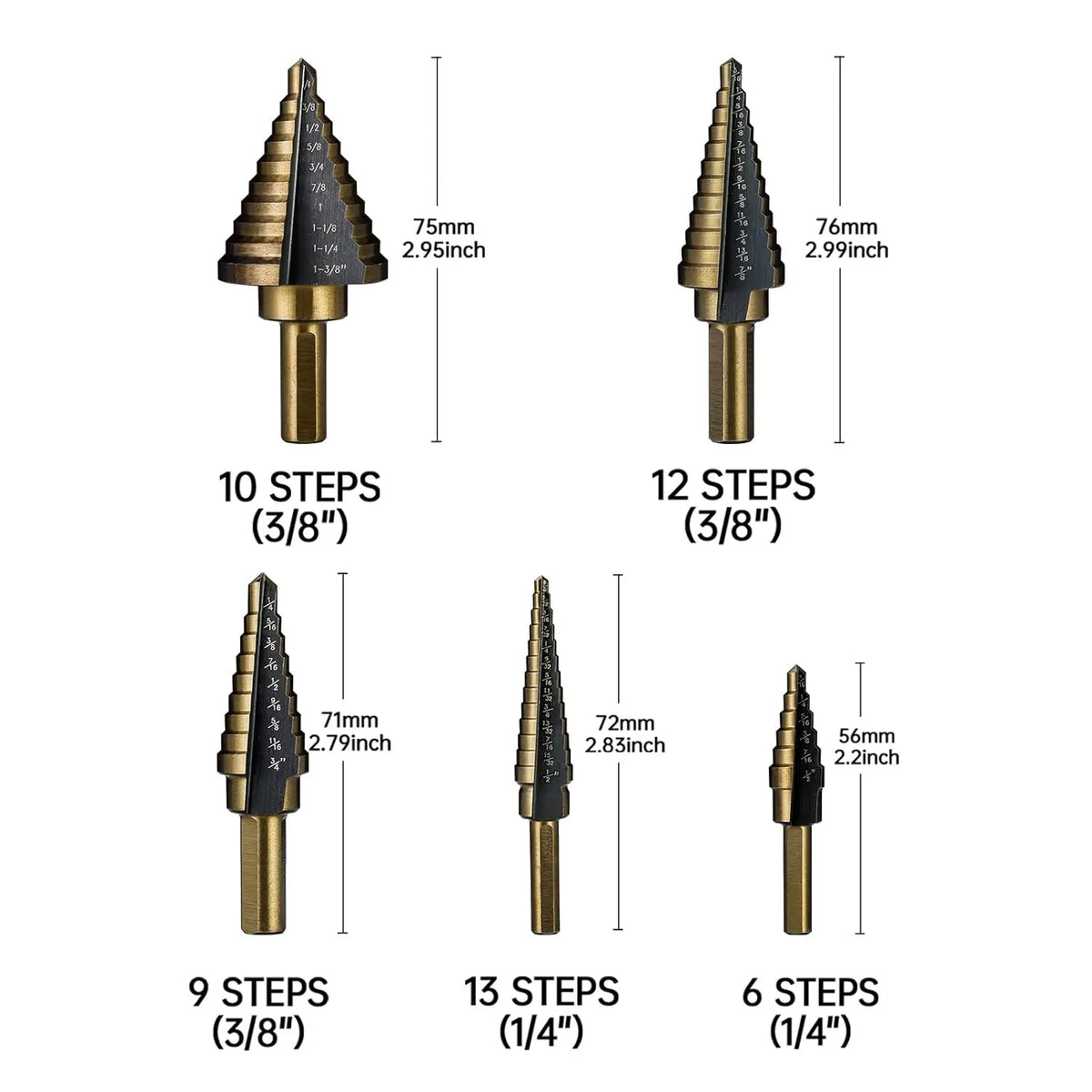 HSS 4241 Cobalt Multiple Hole 50 Sizes Step Drill Set Tools Aluminum Case Metal Drilling Tool for Metal Wood Step Cone Drill Bit