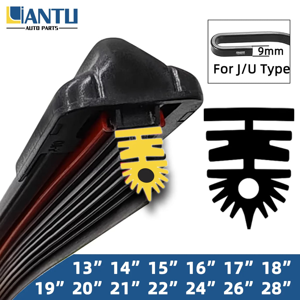 1PC Wiper Blade 11 Layer Rubber Strip J/U-Shaped Wiper Blade 13"14"15"16"17"18"19"20"21"22"24"26"28"30" Windshield Wiper Blade