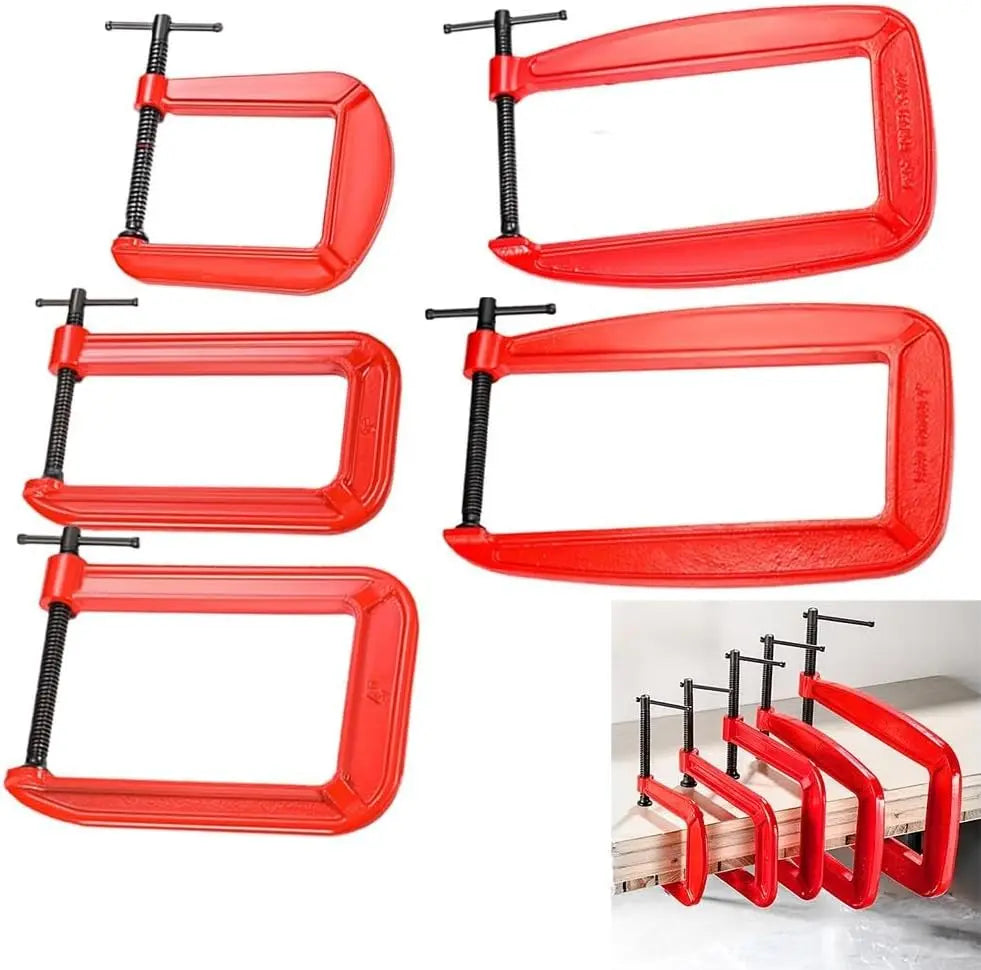 4 Inch Deep Reach C-Clamp Set, Heavy Duty Steel for Woodworking and Welding