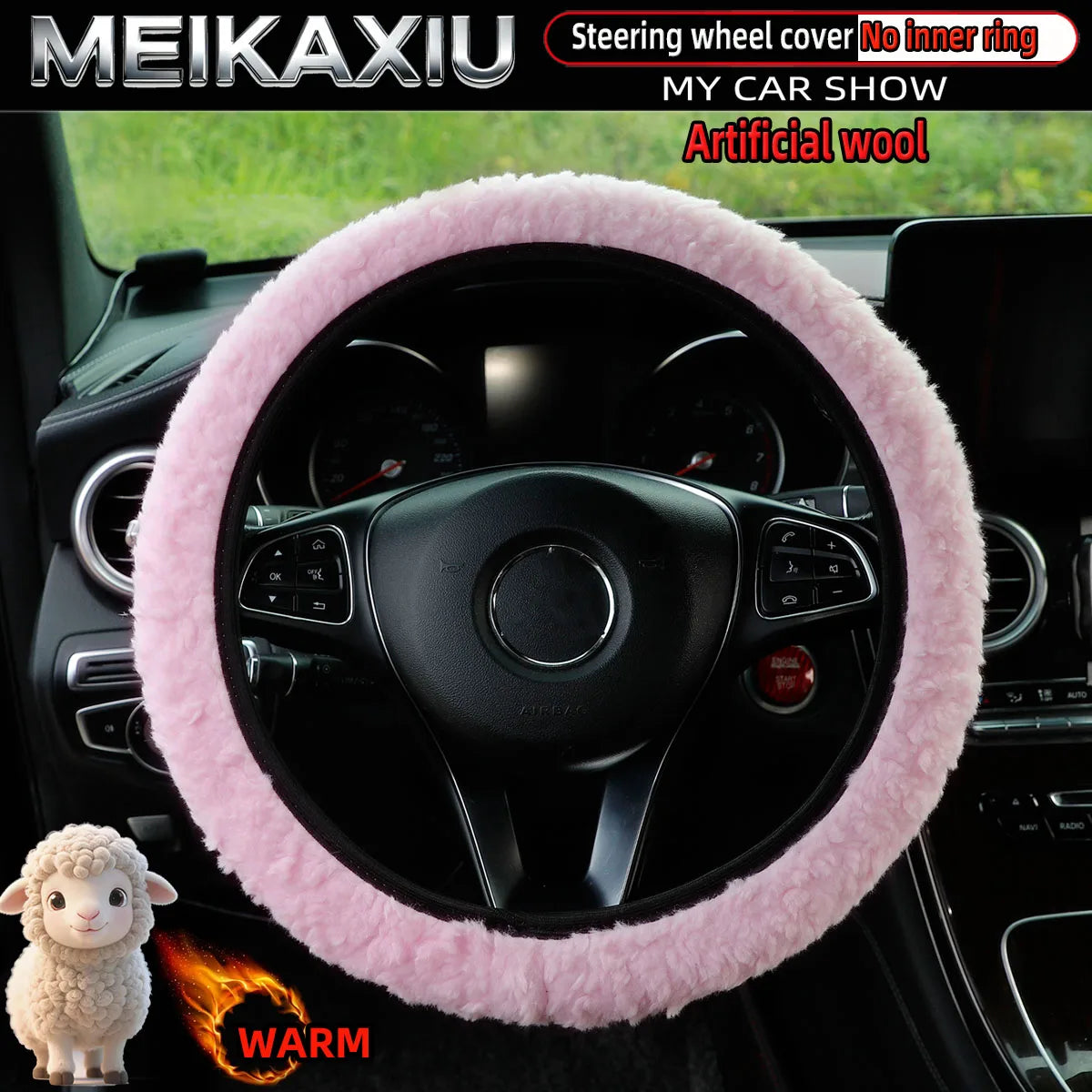 Plush Winter Steering Wheel Cover, 14.5-15 Inch, No Inner Ring