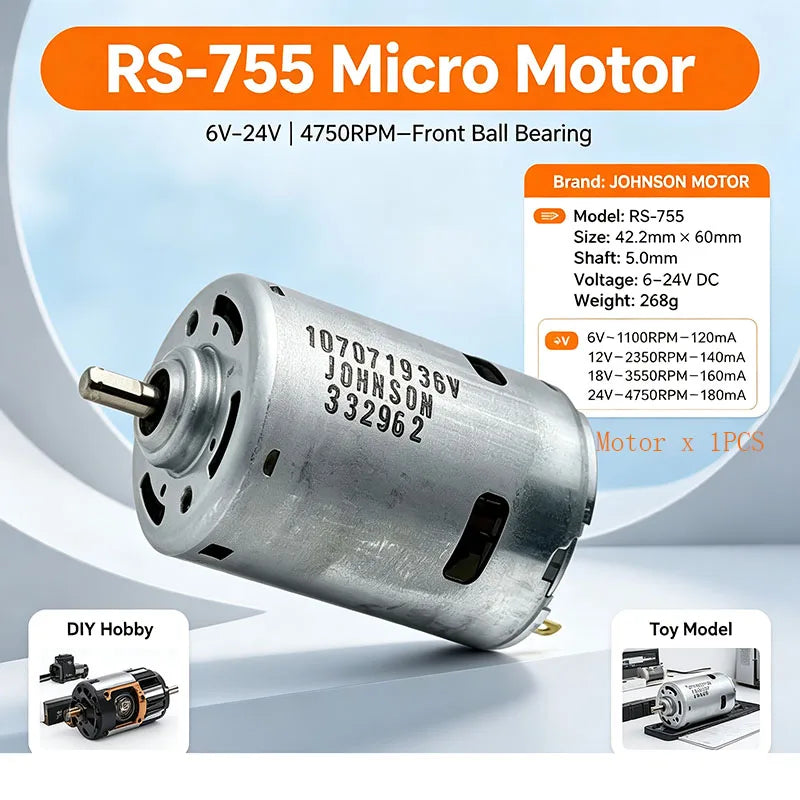 RS-755 1070719 Micro Electric Motor 42mm Front Ball Bearing DC 6V 12V 18V 24V 4750RPM for DIY Hobby Toy Model