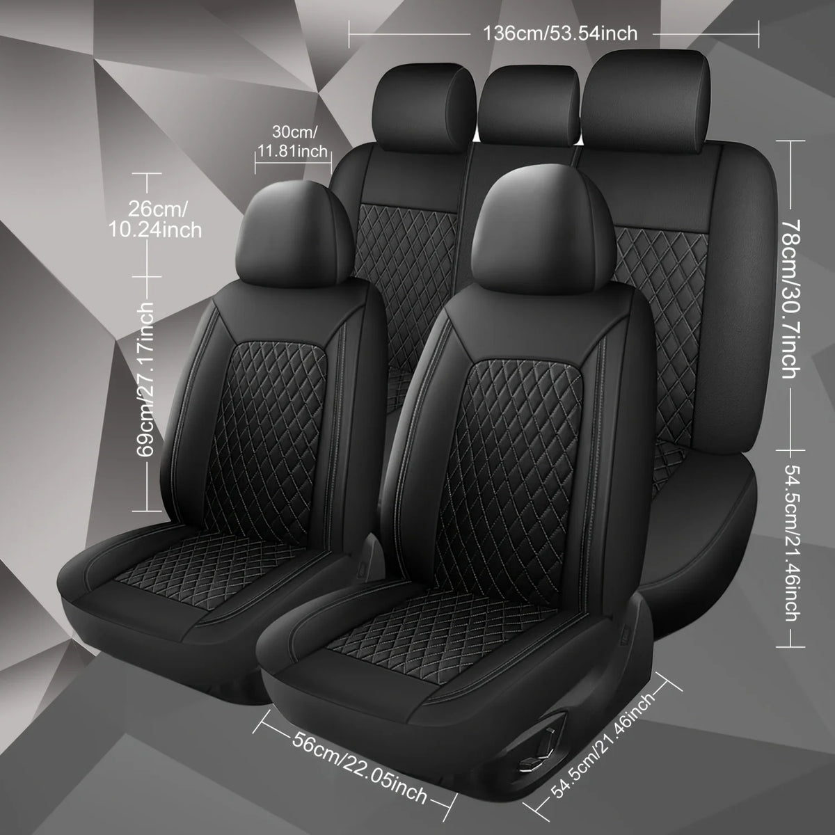 All-Season Quilted PU Leather Car Seat Covers, Universal Fit