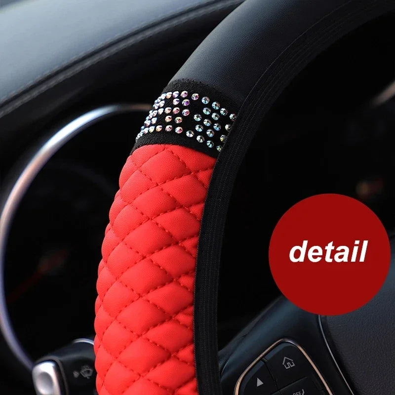 Diamond-Studded Leather Steering Wheel Cover for Cars - image 5