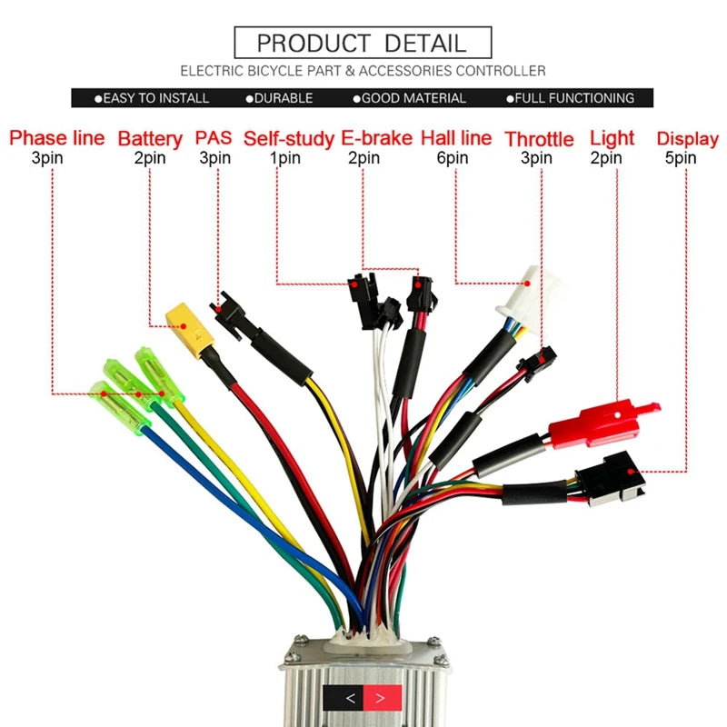 Electric Bike Controller 24V 36V 48V E-Bike Hall Controller 250W 350W 17A Controller Three Mode