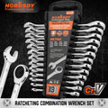 HORUSDY 13Pcs 6-19mm Metric Ratcheting Wrench Set, 72 Tooth Chrome Vanadium Steel Combination Wrenches with Storage Rack