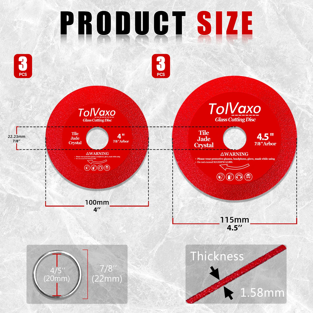 Disc for4-1/2"Angle Grinder, 6Pcs Glass Ceramic Diamond Cutting Blade Disc 7/8"(Model 115/125) for Grinding and Cutting Ceramics