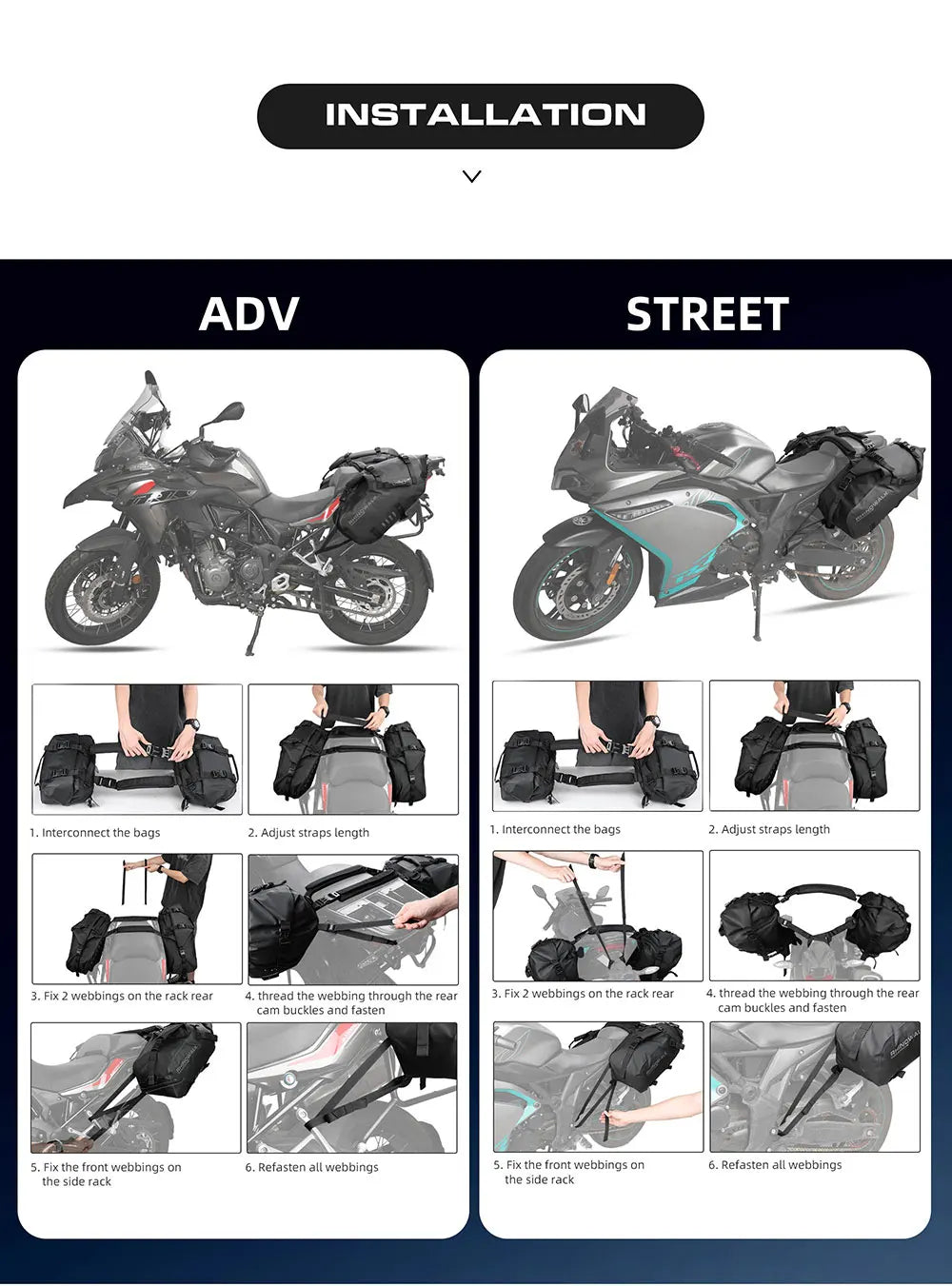 Rhinowalk Waterproof Motorcycle Pannier Bags 18-48L, Pair - image 25