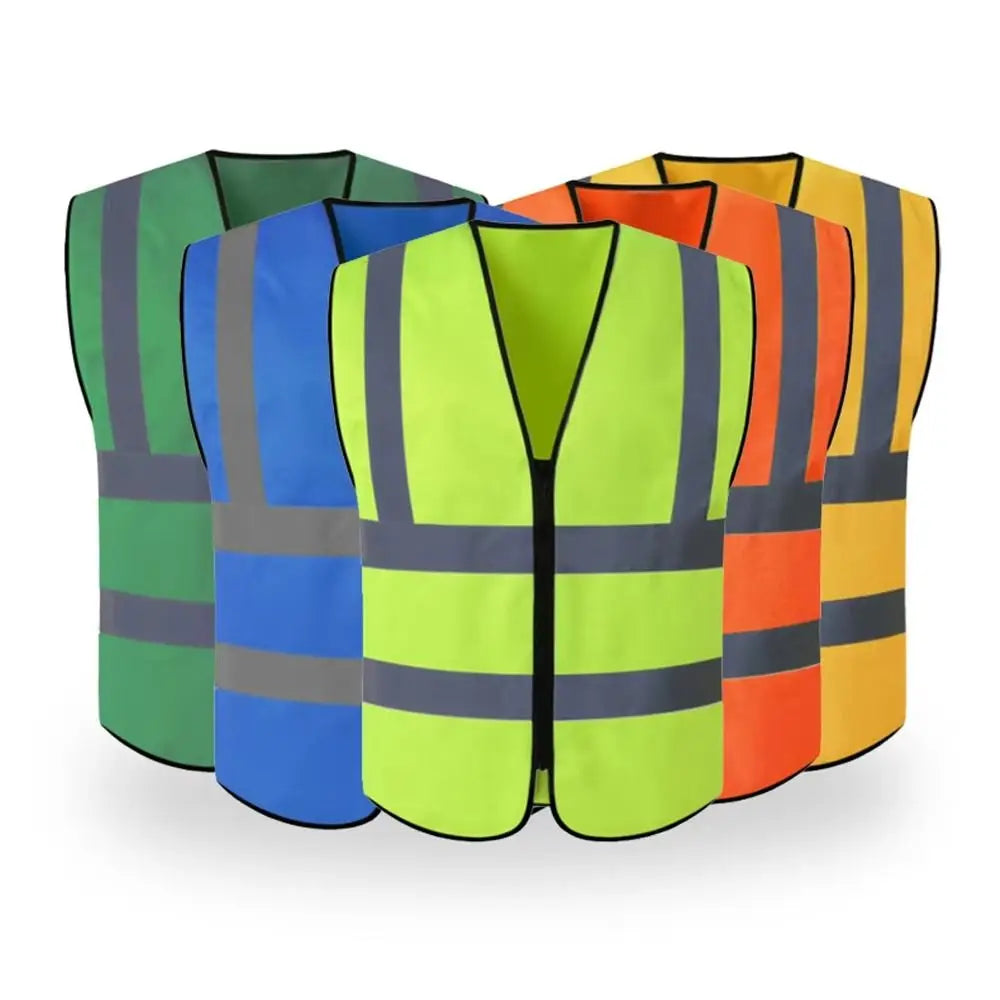 Durable High Visibility Safety Vest with Reflective Strips and Zipper Front