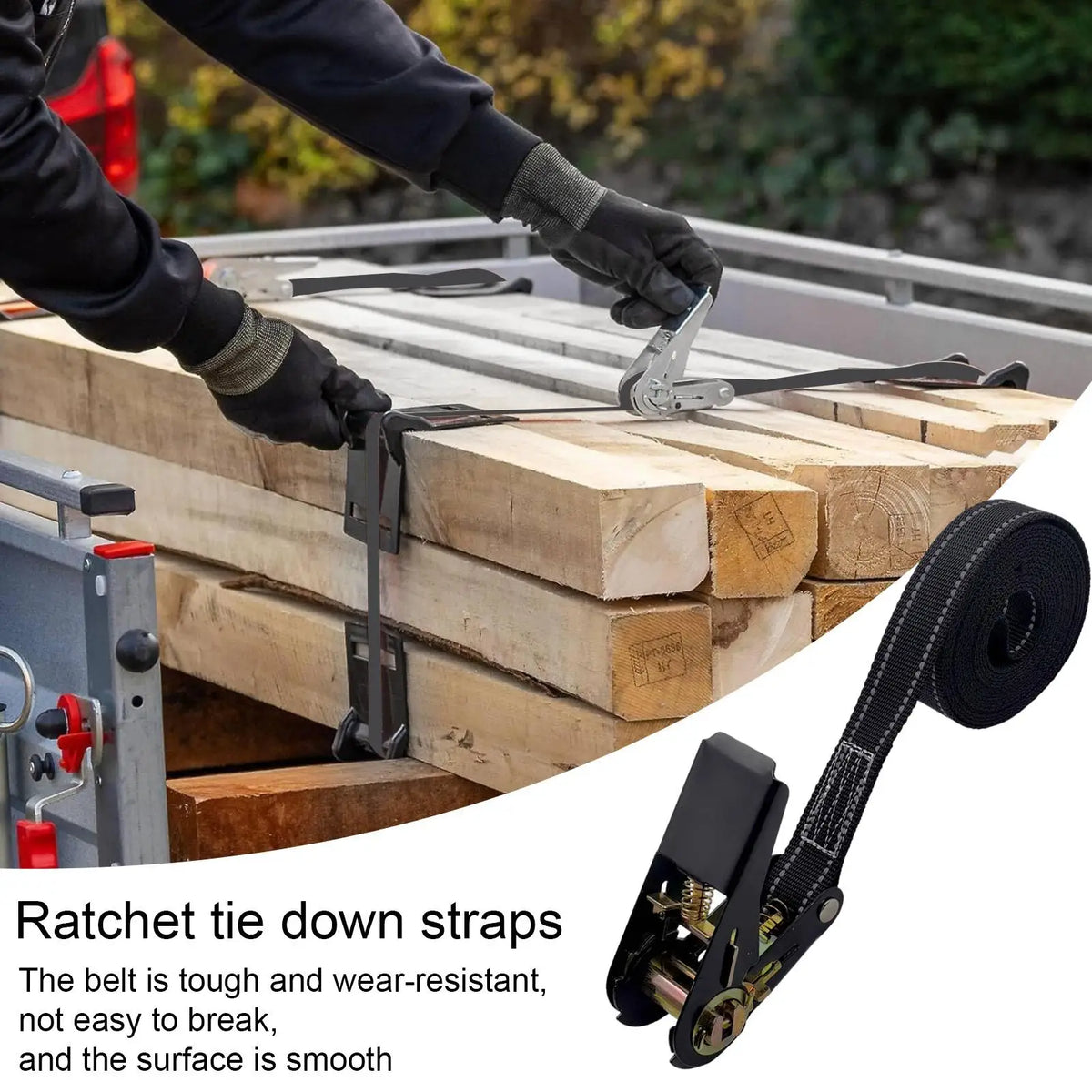 Heavy Duty Ratchet Tie Down Straps Adjustable Reinforced Car Tire Straps for Vehicles