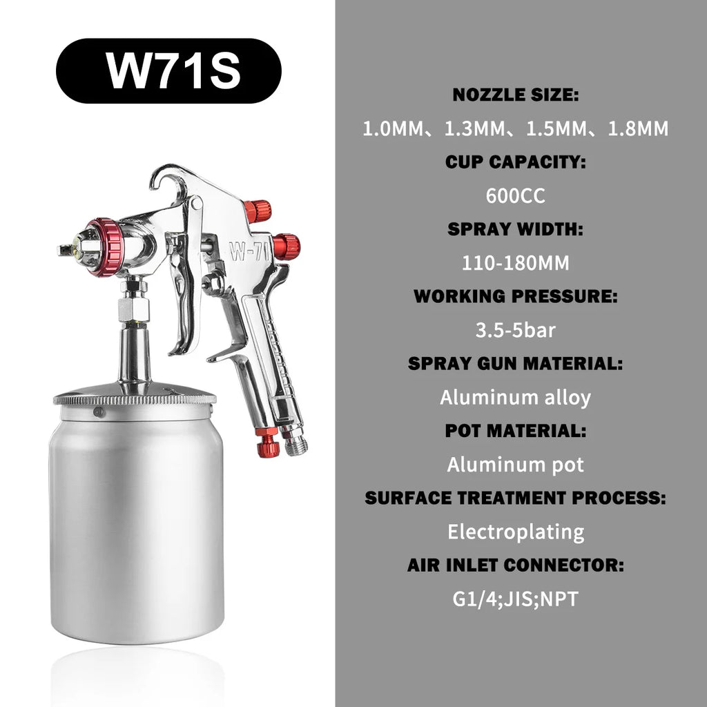 W-71 Pneumatic Paint Spray Gun 1.0/1.3/1.5/1.8mm, 400/600ml Paint Spray Gun Tool Paint Auto Aerograph Tool, Gravity/Siphon