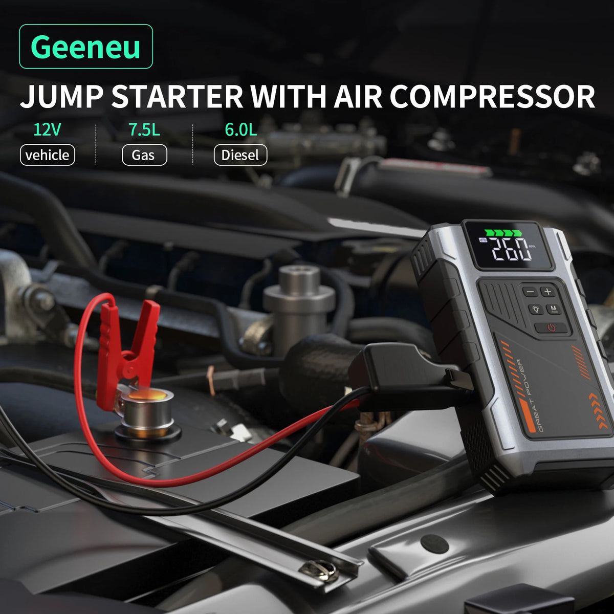 3000A Portable Car Jump Starter & Tire Inflator with LED Light - image 2