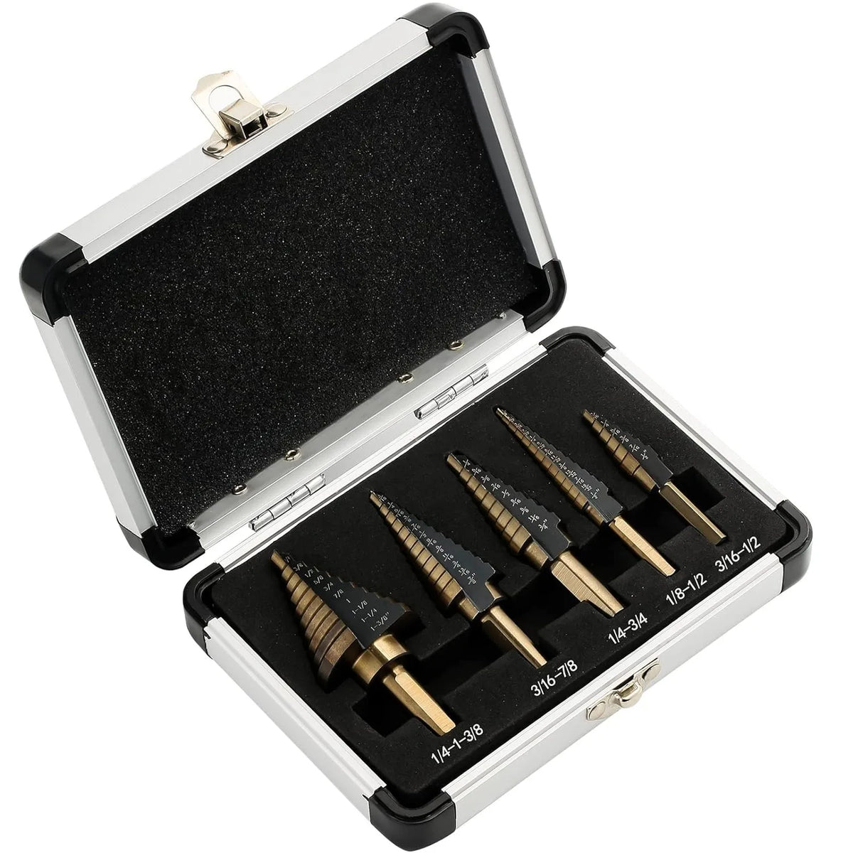 HSS 4241 Cobalt Step Drill Bit Set, 50 Sizes with Aluminum Case