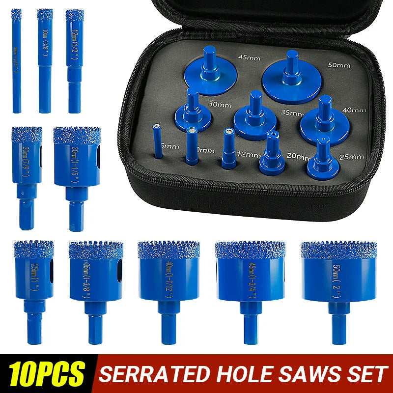 LOZLIN 10PCS Diamond Core Drill Bit Set 6-50mm Vacuum Brazed Hole Saw Kit for Porcelain Tile Ceramic Tile Granite Marble Stone Dry Drilling Cutter Tool Diamond Hole Cutter Drill Bits for Angle Grinder Hand Drill