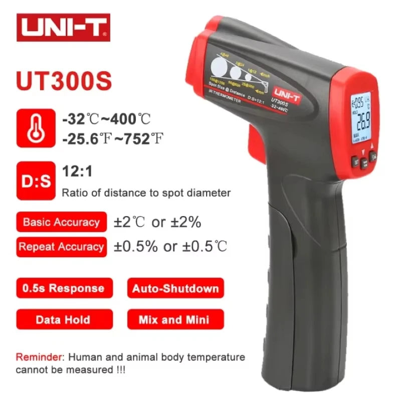 UT300S Infrared Digital Thermometer, Industrial Non-Contact Digital Temperature Gun Measurement Device