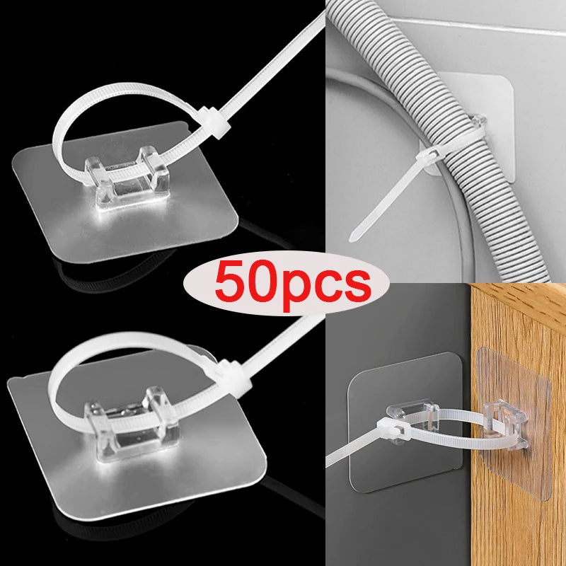 10-50pcs Nylon Self-Adhesive Cable Ties Mount Wire Fasten Organizer Fixers Easy Cable Management System Reusable Durable