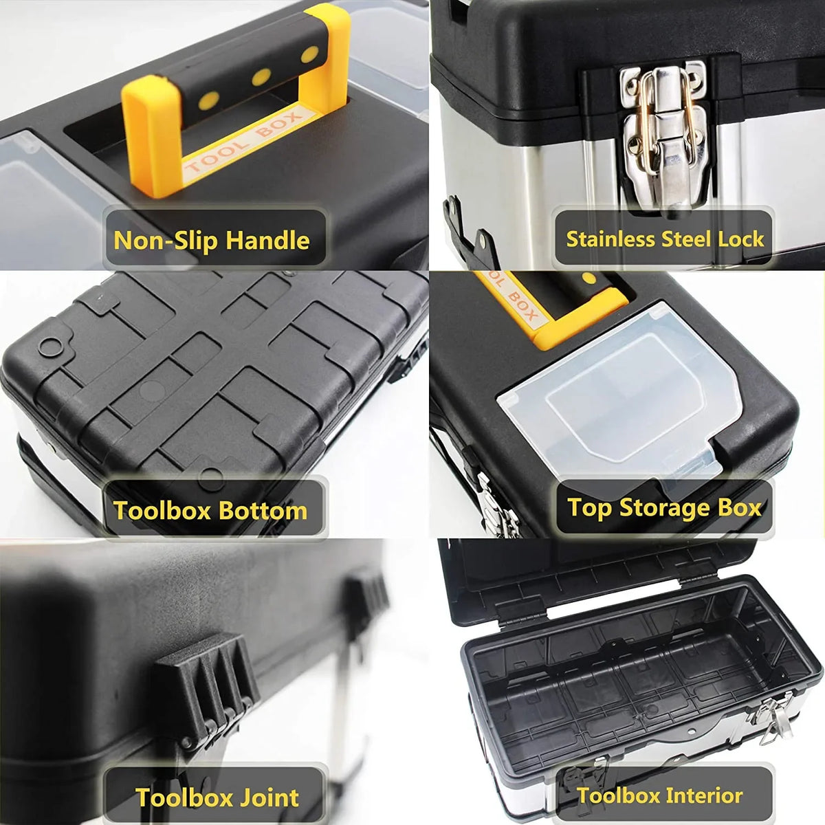 14/17in Tool Box Double Layer Hardware Storage Toolbox Stainless Steel Tool Box Metal Tool Bucket Portable Tool Box Organizer