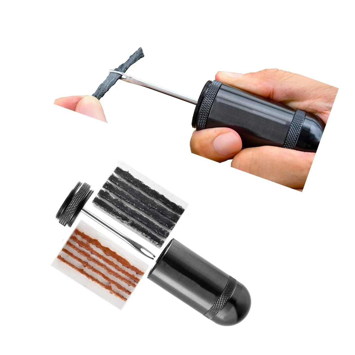 Bike Tubeless Tire Repair Kit Portable Flat Fix with Rubber Strips for Road MTB Cycling Emergencies