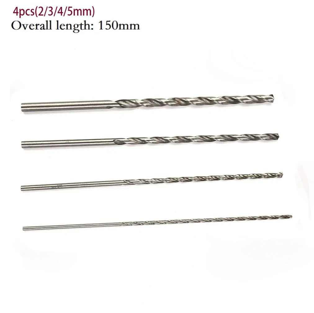 4Pcs Extra Long HSS High Speed Steel 150mm Drill Bit Set 2mm/3mm,3.5mm,4mm,5mm Bits For Wood, Aluminum, Plastic