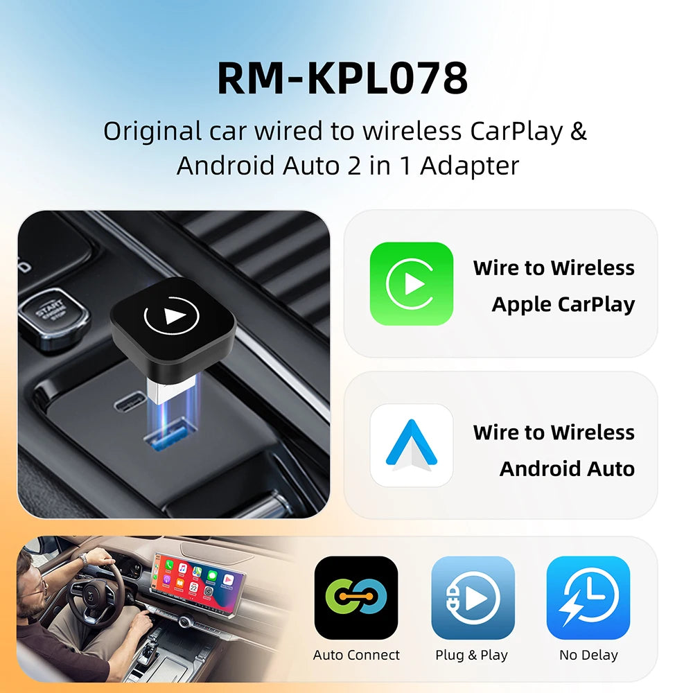 2-in-1 Wireless Adapter for CarPlay and Android Auto, 5.8GHz