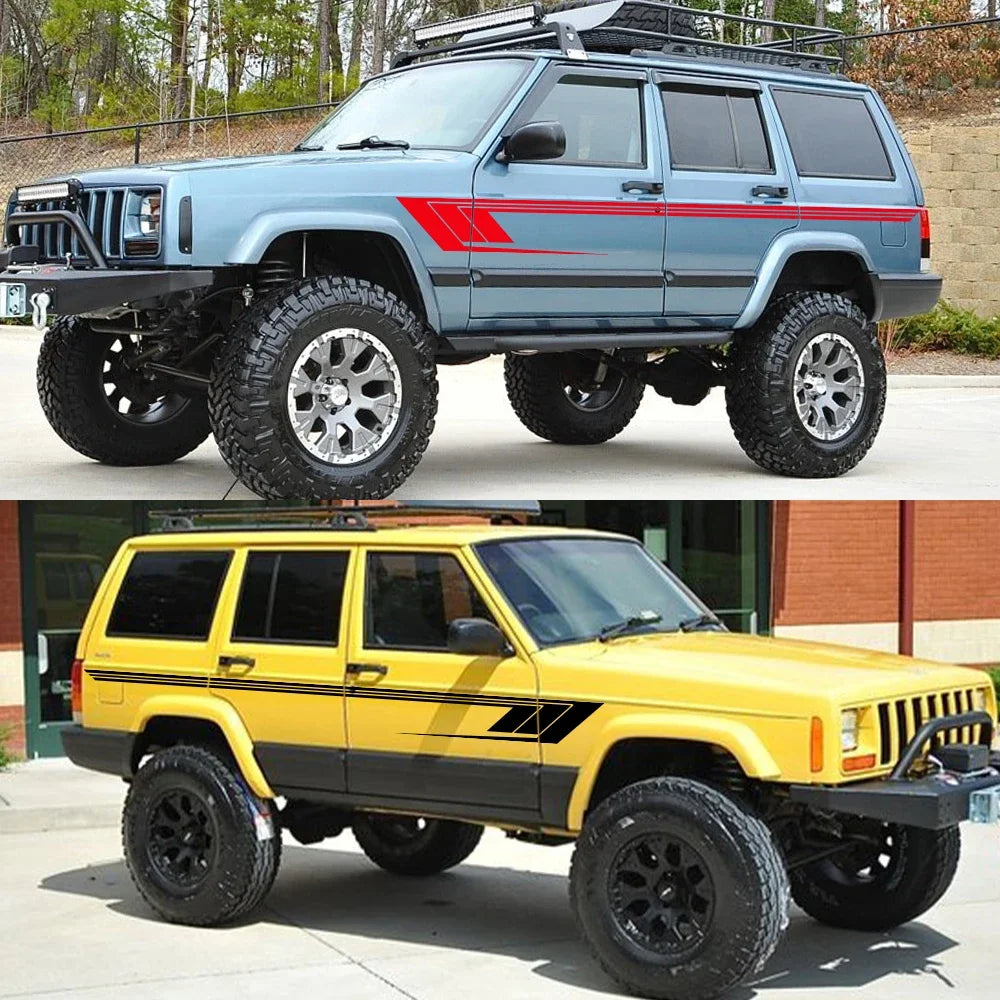 Retro Hockey Stick Side Stripe Decals for Jeep Cherokee XJ, 2 pcs