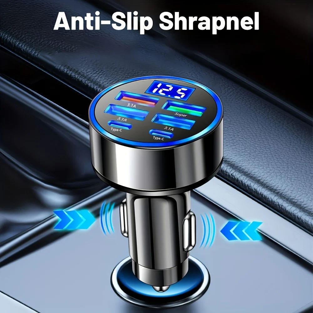 6-in-1 Car Charger Adapter with Dual USB-C and Digital Display