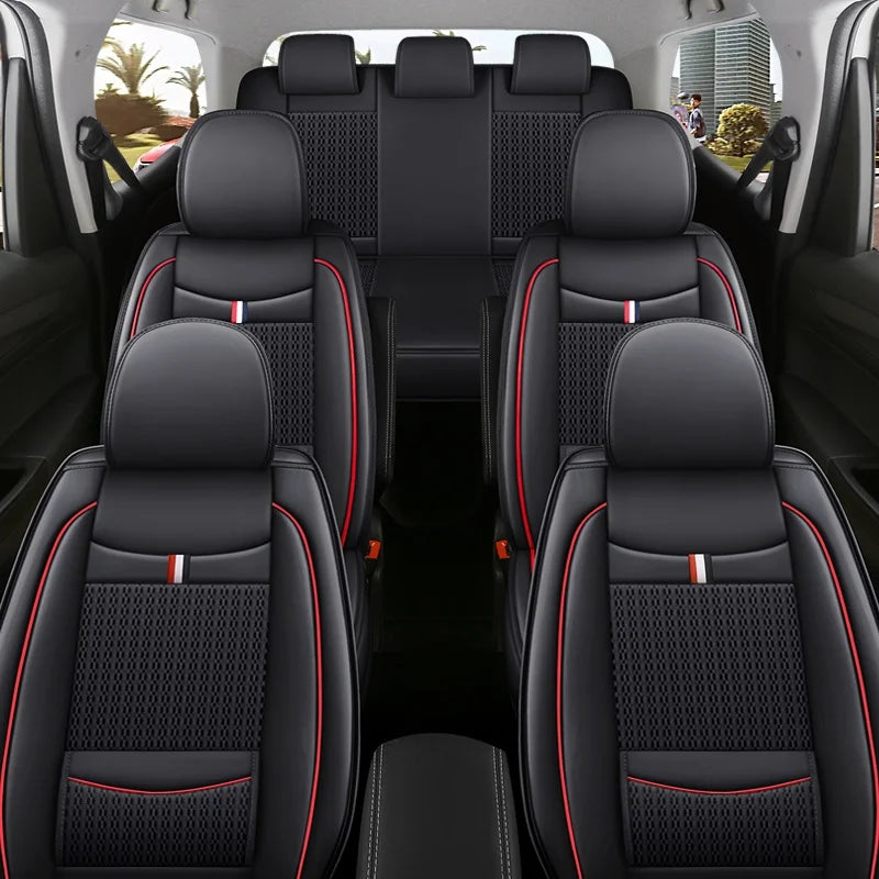 7-Seater, Luxurious Ice Silk/PU Leather Car Seat Cover, Suitable for All Seasons, High-End Car Interior Package, Suitable for Various MPV 7-Seater Seven Head Hat Styles, Comfortable, Breathable and Wear-Resistant, Enhancing Y