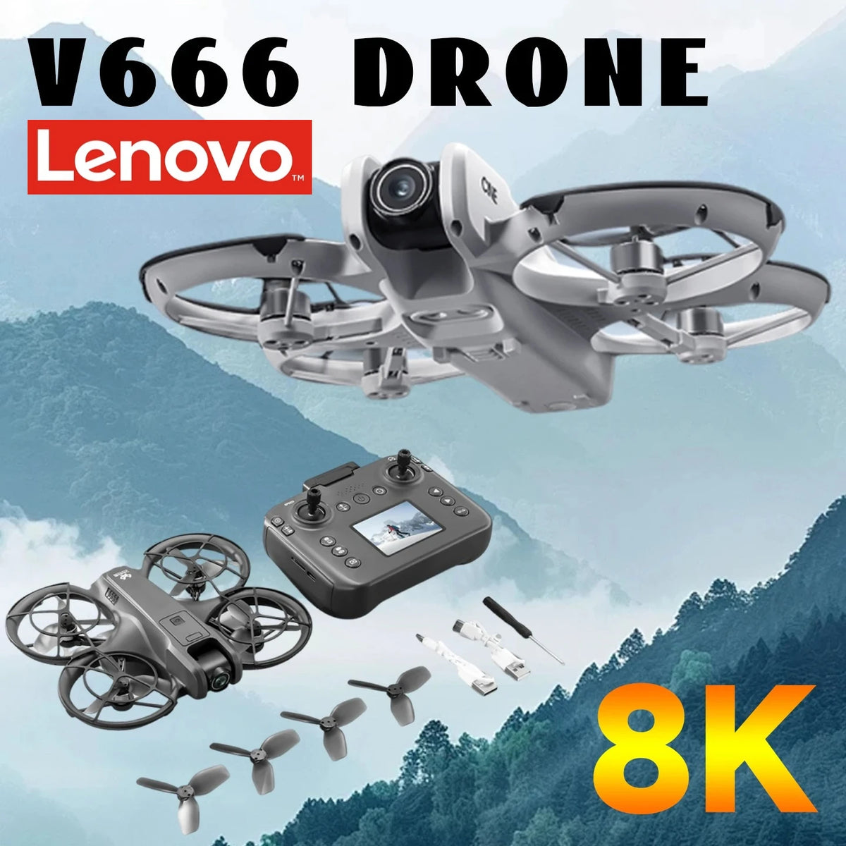 Lenovo V666 Drone with 8K Dual Camera, 5G WiFi & Obstacle Avoidance