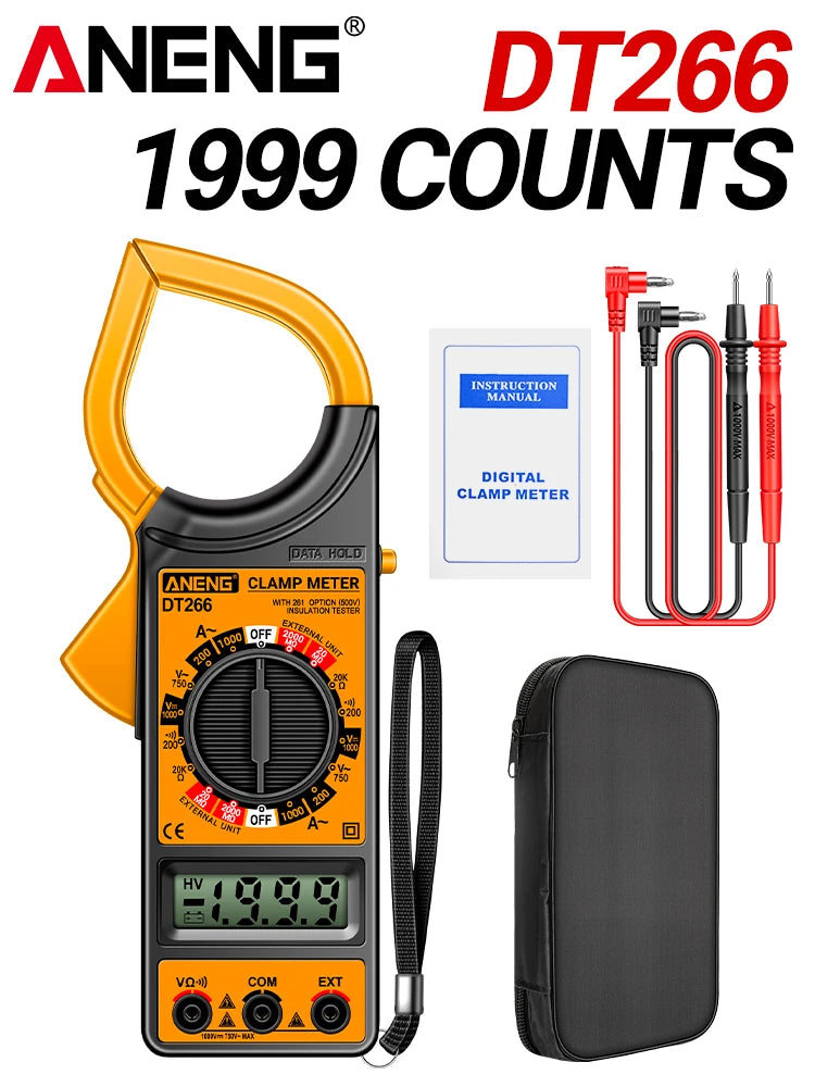 Digital Clamp Meter Multimeter True RMS 1999 Count AC/DC Voltage Tester
