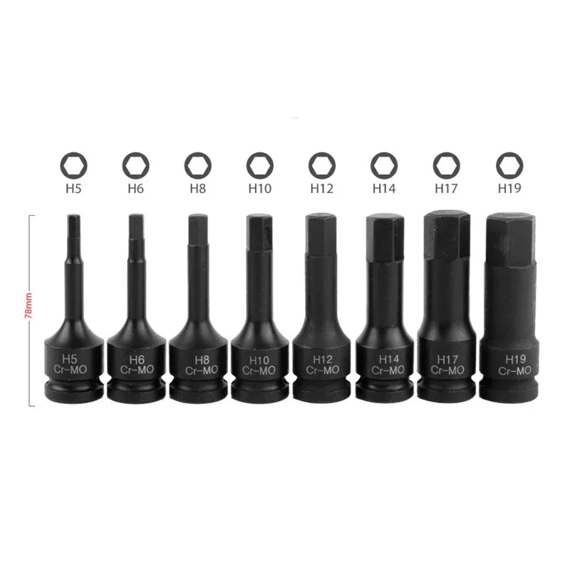 1/2 Inch Drive Impact Hex Bit Socket Set Allen Key Metric H4 to H19