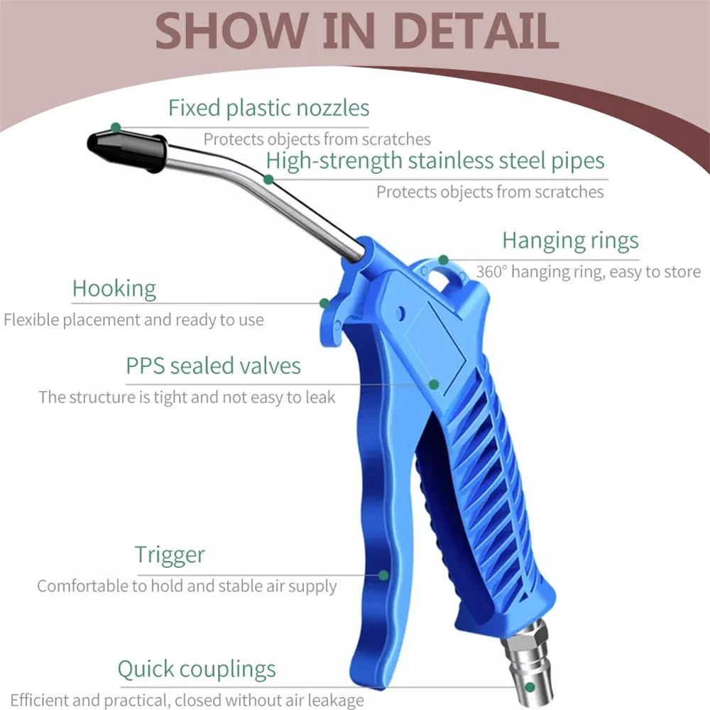 Air Blow Gun Dust Blower Cleaning Nozzle Pneumatic Cleaning Tool with Hose Suitable for Compressor Air Blow Gun