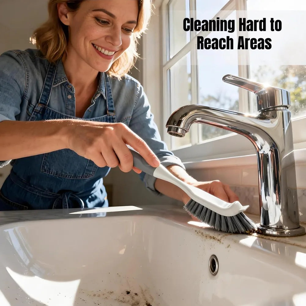 Stiff-Bristle Scrub Brush Set – Tile Grout & Sink Cleaning