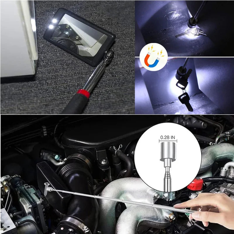 Telescopic Magnetic Pickup Tool Portable Extendable Magnet Wand With Inspection Mirror 360° Rotation for Car Maintenance 1-5pcs