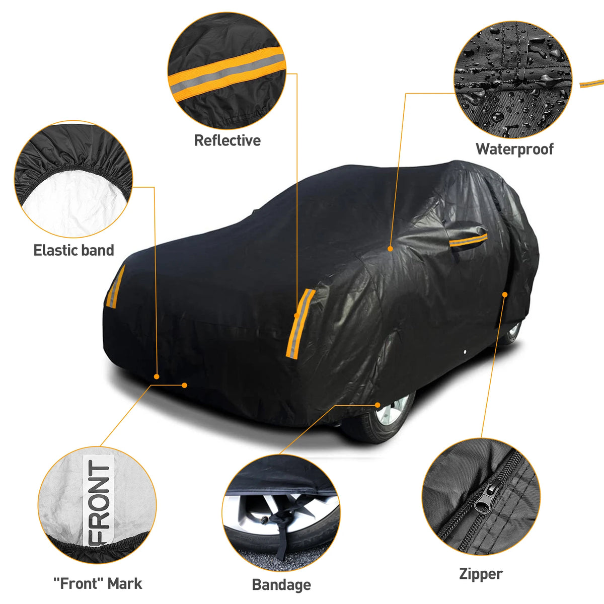 SUV Car Cover with Driver Door Zipper and Wheel Straps