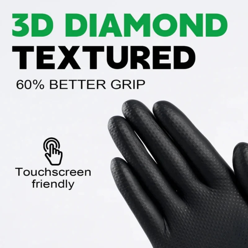 Heavy-Duty 8-Mil Black Nitrile Gloves, Diamond Textured - image 3