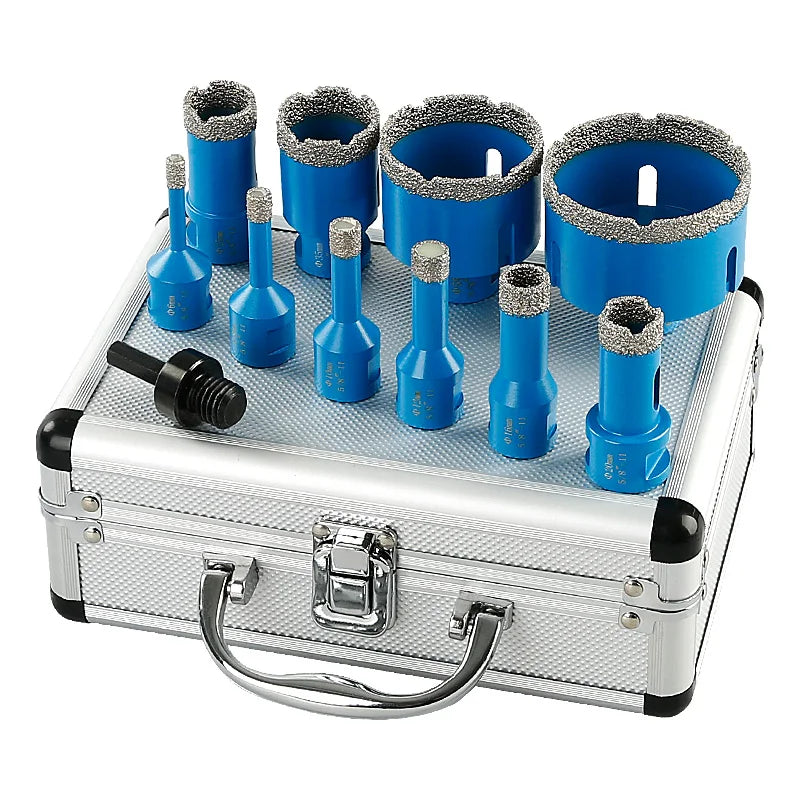 LOZLIN 10Pcs Brazed Diamond Dry Drill Bits Hole Saw Set 5/8-11 Thread Diamond Hole Opener Tools Dry Cutting Core Drill Bit Kit for Ceramic Tile Granite Marble Quartz Stone Glass Porcelain Home Renovation Masonry Construction