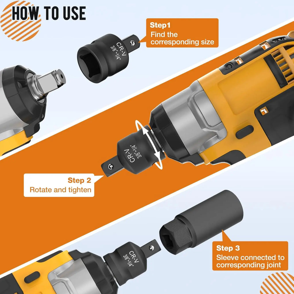 4-8PCS Impact Socket Adapter and Reducer Set, 1/4' 3/8' 1/2' Impact Adapter Set Breaker Bar Wrench Conversion Kit Mechanic Tools