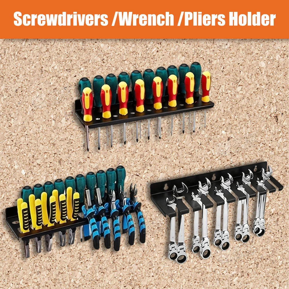 Wall Mount Hardware Tool Hanger Screwdriver Organizer, Pliers Holder,Wrench Organizer Wall Tool Organizer Space-Saving Black