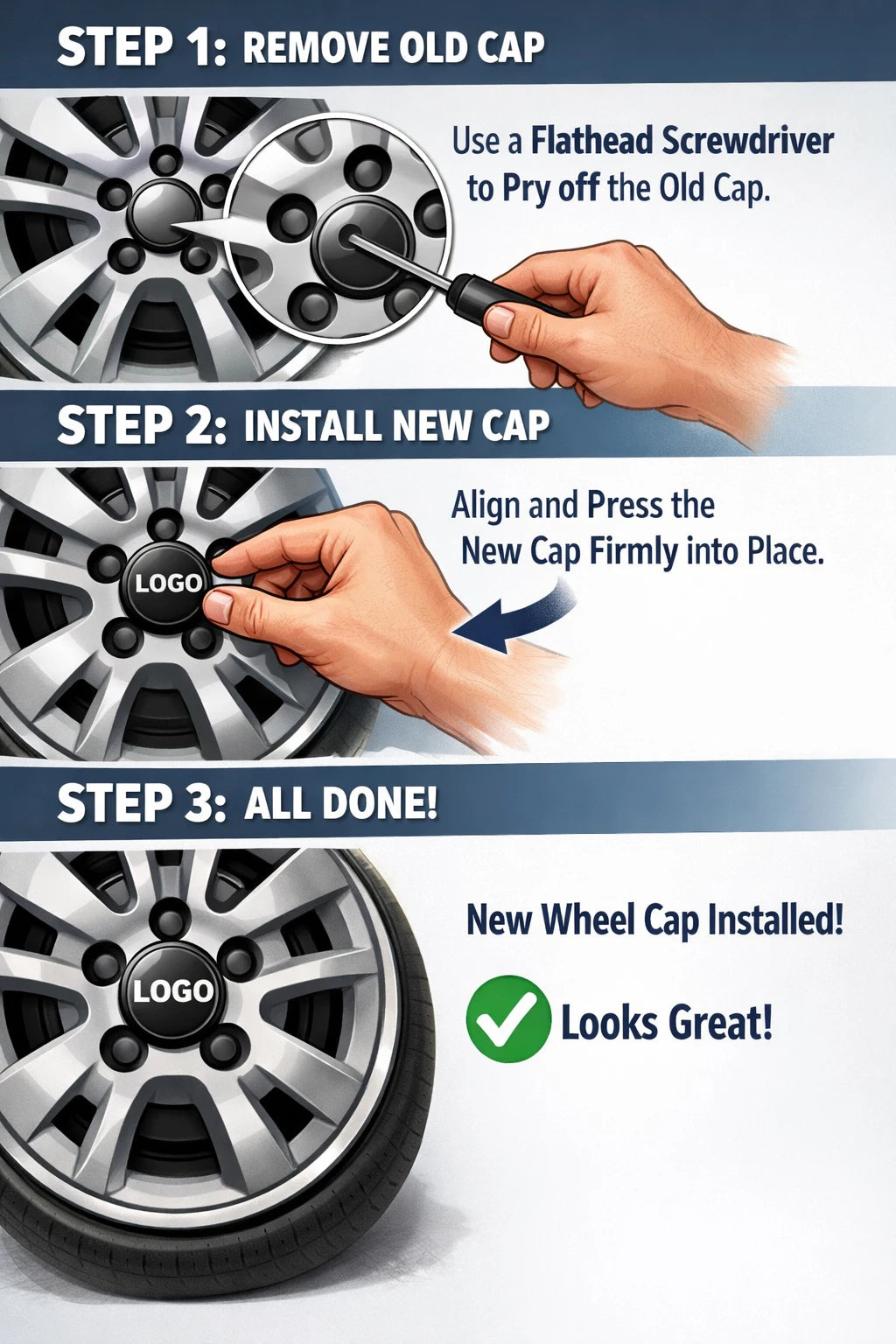 Wheel Center Hub Cap Badges for Kia, 56-68mm 4-Pack - image 13